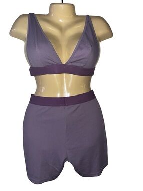 Women's Lavender Ribbed Bralette & Shorts Set - Unbranded